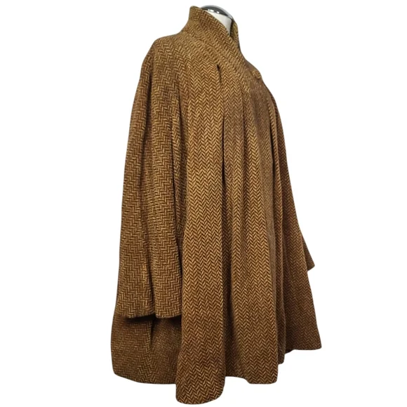 Erreuno Wool Chevron Light Brown Cape Coat 40 - Picture 3 of 9